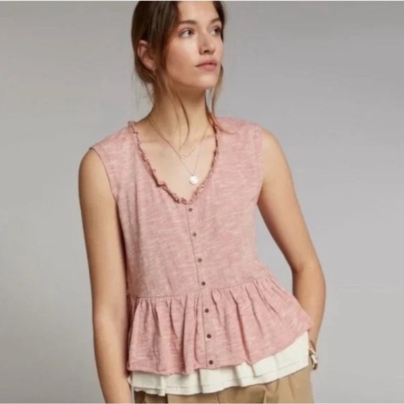NWT Anthropologie Pilcro Ruffle Babydoll Tank Top Rose Size M - Picture 5 of 11